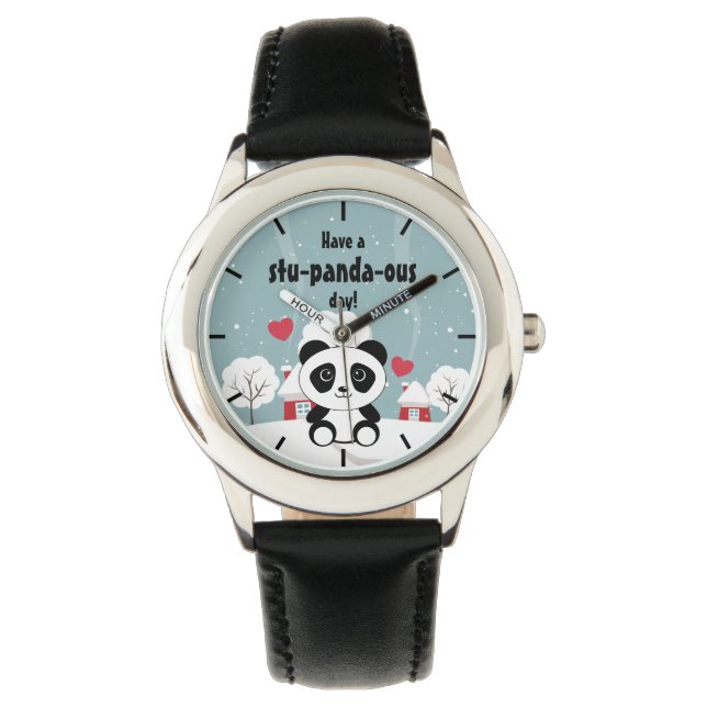 Cute Baby Panda In Winter Snow Grey Watch (Front)