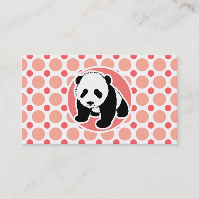 Cute Baby Panda; Pink & Coral Polka Dots Business Card (Front)