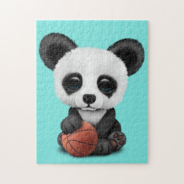 Cute Baby Panda Playing With Basketball Jigsaw Puzzle (Vertical)