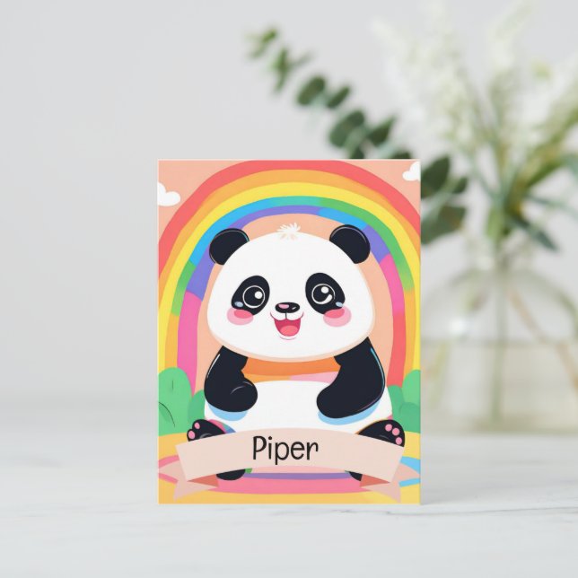 Cute Baby Panda Rainbow Postcard (Standing Front)