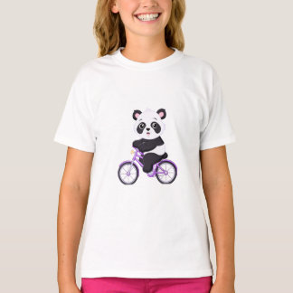 Cute Baby Panda Riding Purple Bicycle Cartoon Grap T-Shirt