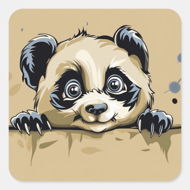 Cute baby panda square sticker (Front)