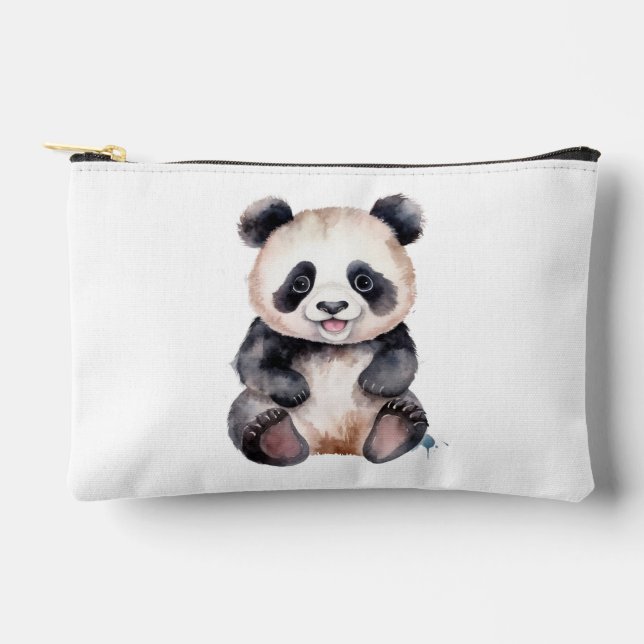 Cute baby panda watercolor accessory pouch (Front)