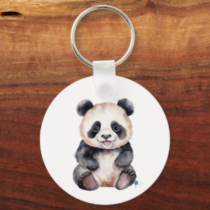 Cute baby panda watercolor key ring