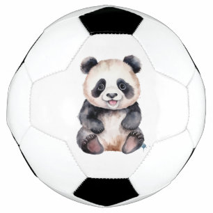 Cute baby panda watercolor soccer ball