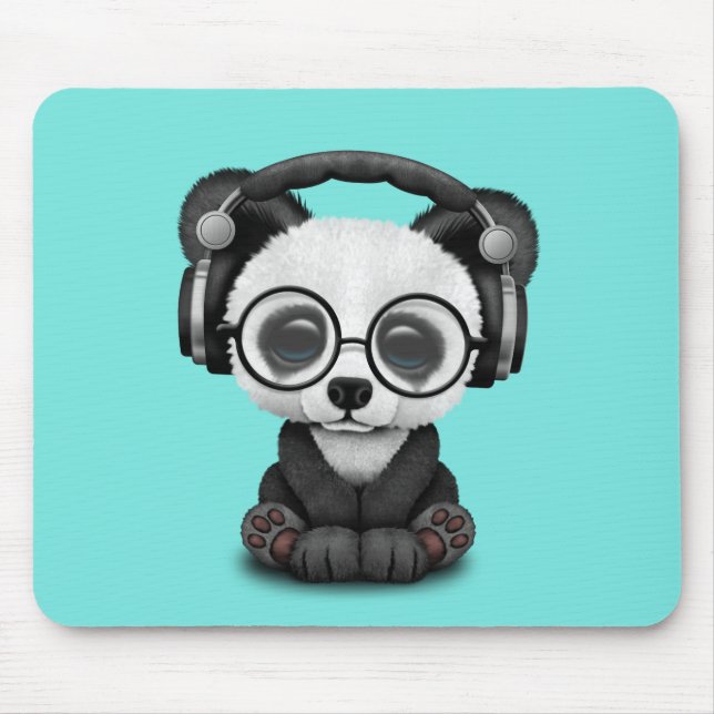 Cute Baby Panda Wearing Headphones Mouse Pad (Front)
