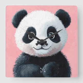 Cute Baby Panda with Big Eyes – Kids  Square Wall Clock