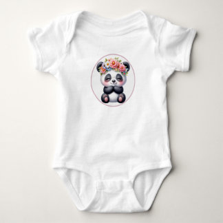 Cute Baby Panda with Floral Crown Baby Bodysuit