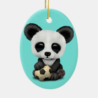 Cute Baby Panda With Football Soccer Ball Ceramic Tree Decoration