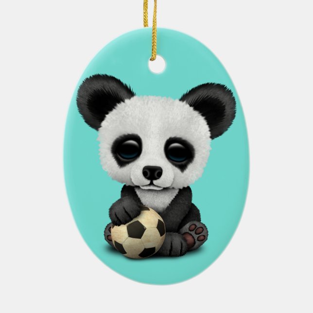 Cute Baby Panda With Football Soccer Ball Ceramic Tree Decoration (Back)