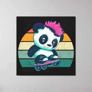 Cute Baby Panda with mohawk Skater Panda Canvas Print