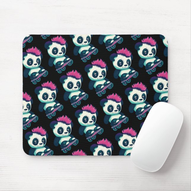 Cute Baby Panda with mohawk | Skater Panda Mouse Pad (With Mouse)