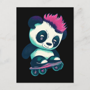 Cute Baby Panda with mohawk Skater Panda Postcard