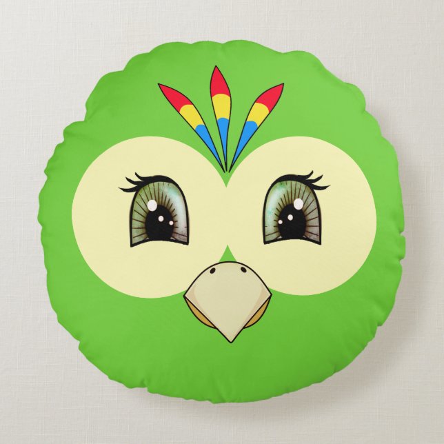 Cute Baby Parrot Face Round Cushion (Front)