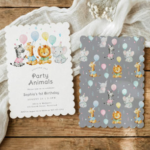 Cute Baby Party Animals Kids Birthday Party Invitation
