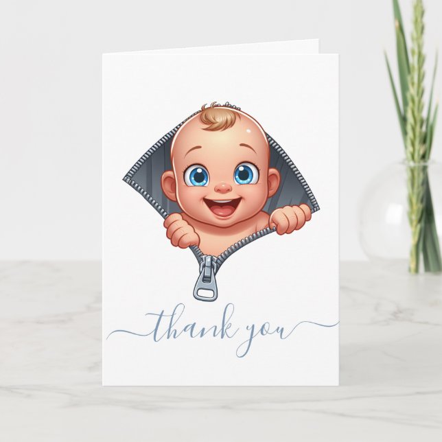 Cute Baby Peeking out Baby Shower Thank You Card (Front)