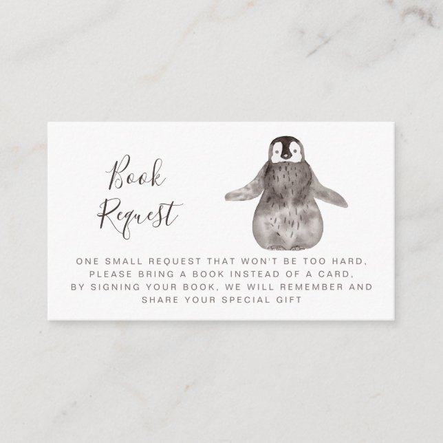 Cute Baby Penguin Baby Shower Book Request   Enclosure Card (Front)