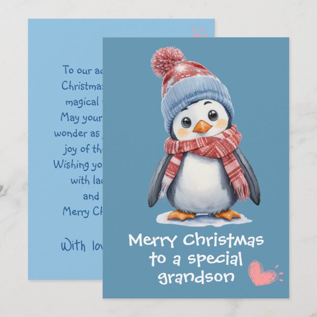 Cute Baby Penguin Blue Christmas for Kids Holiday  Card (Front/Back)