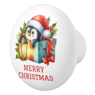 Cute Baby Penguin Christmas Ceramic Knob