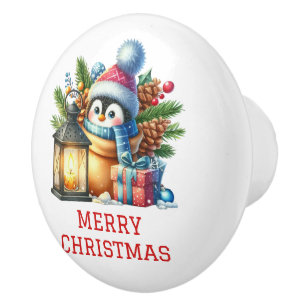 Cute Baby Penguin Christmas Ceramic Knob