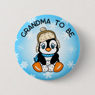 Cute Baby Penguin Grandma To Be Baby Shower 6 Cm Round Badge