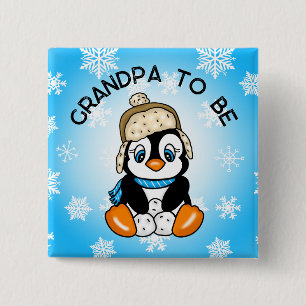 Cute Baby Penguin Grandpa to Be   Baby Shower 15 Cm Square Badge