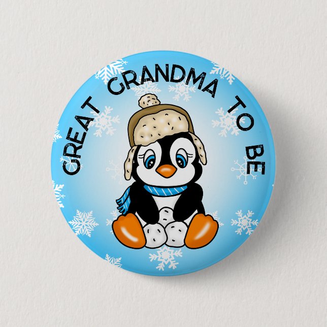 Cute Baby Penguin  Great Grandma To Be Baby Shower 6 Cm Round Badge (Front)