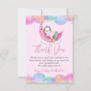 Cute Baby Penguin Pink Baby Shower Thank You Card