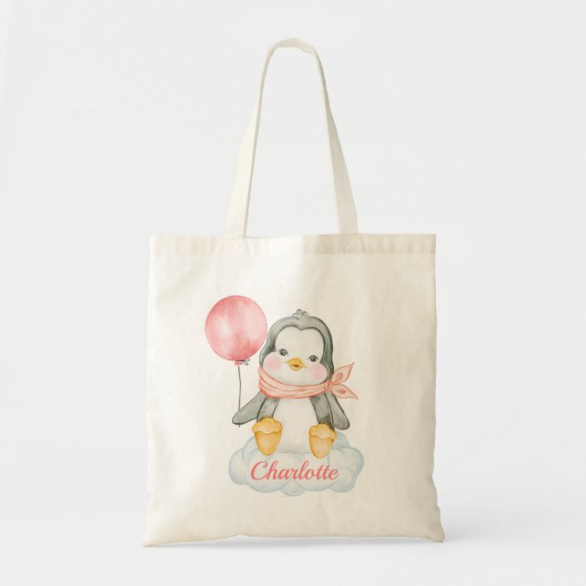 Cute Baby Penguin Pink Tote Bag (Front)