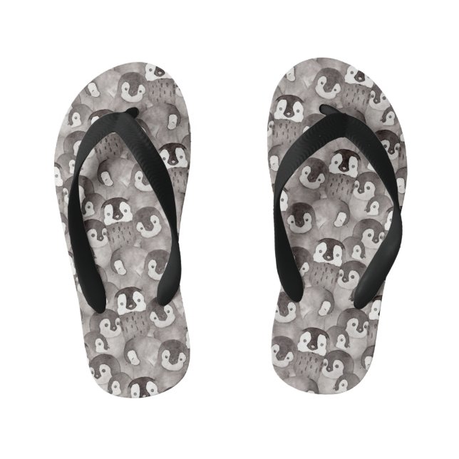 Cute Baby Penguin Watercolor  Kid's Jandals (Footbed)