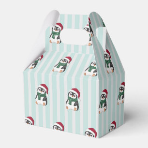 Cute Baby Penguin Wearing Santa Hat Christmas Favour Box