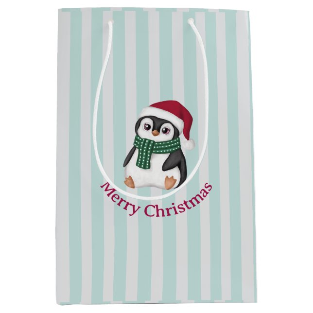 Cute Baby Penguin Wearing Santa Hat Christmas  Medium Gift Bag (Front)