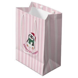 Cute Baby Penguin Wearing Santa Hat Christmas Medium Gift Bag