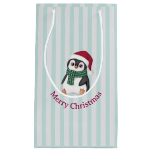 Cute Baby Penguin Wearing Santa Hat Christmas Small Gift Bag