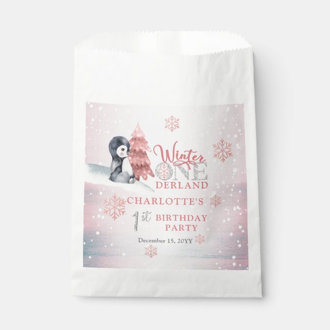 Cute Baby Penguin Winter ONEderland 1st Birthday C Favour Bags (Front)