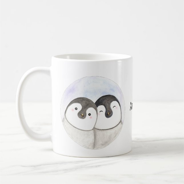 Cute Baby penguins Custom name Penguin gift Coffee Mug (Left)