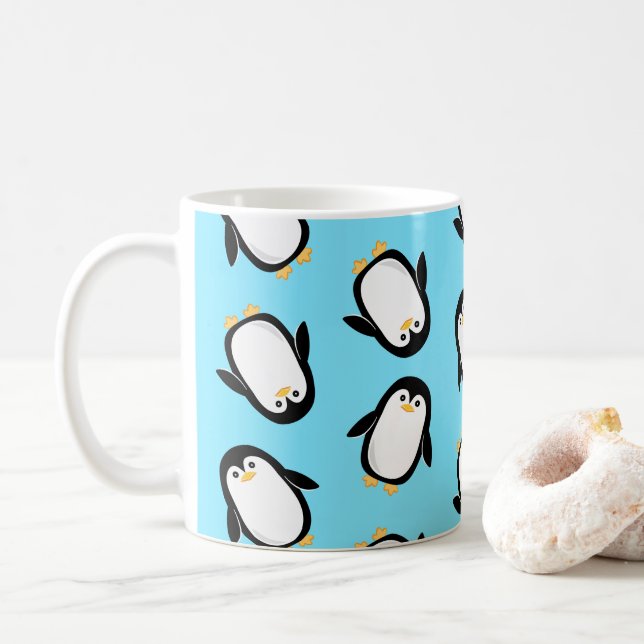 Cute Baby Penguins Iced Tea or Iced Coffee Coffee Mug (With Donut)