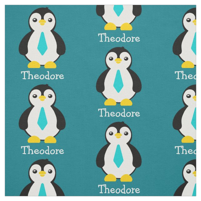 Cute Baby Penguins with Blue Neckties Fabric (Swatch)