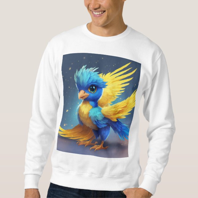 Cute Baby Phoenix with Blue & Yellow Feathers. Sweatshirt (Front)