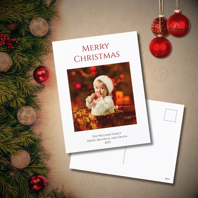 Cute Baby Photo First Christmas Family Red  Holiday Postcard (Creator Uploaded)