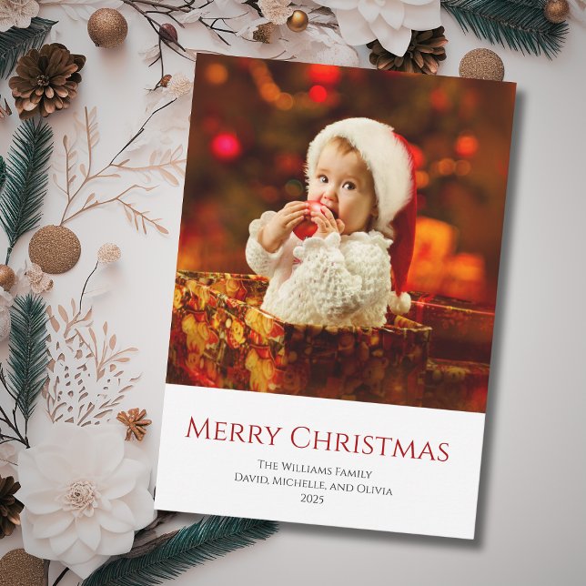 Cute Baby Photo Modern First Christmas Holiday Card (Creator Uploaded)