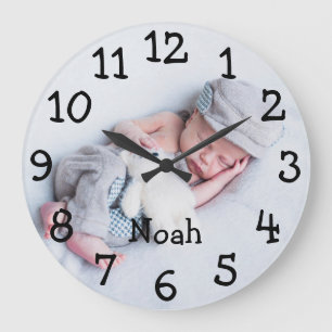 Cute Baby Photo Personalised Name Large Clock