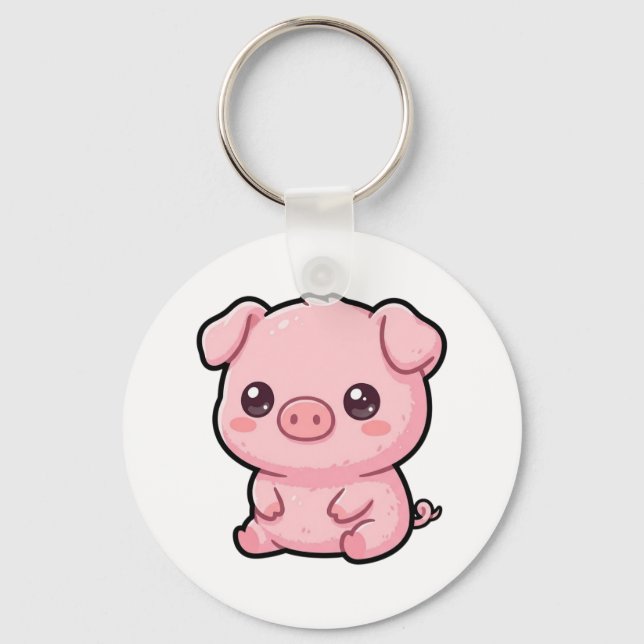 Cute Baby Pig Button Keychain (Front)