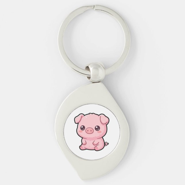 Cute Baby Pig Metal Keychain (Front)