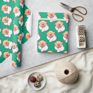 Cute Baby Pig Wrapped in Blanket Wrapping Paper