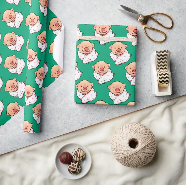 Cute Baby Pig Wrapped in Blanket Wrapping Paper (Crafts)