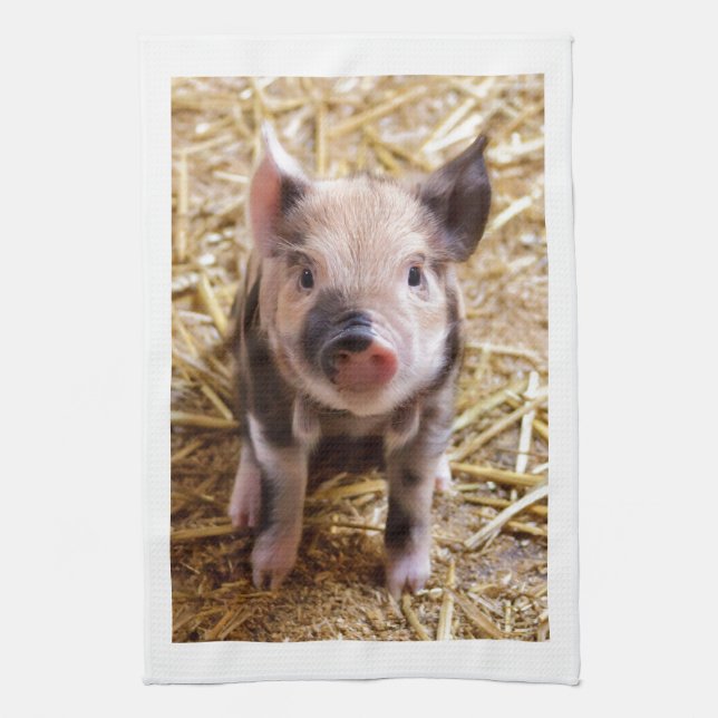 Cute Baby Piglet Farm Animals Barnyard Babies Tea Towel (Vertical)