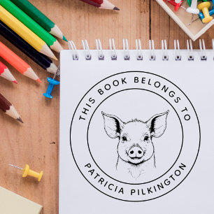 Cute Baby Piglet This Book Belongs To Kid's Name Rubber Stamp