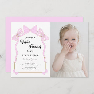 Cute Baby Pink Coquette Bow Photo Baby Shower Invitation