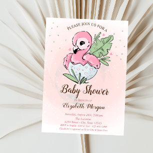 Cute Baby Pink Flamingo Stars Baby Shower  Invitation
